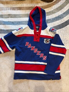 47 New York Rangers Blue Red & White Hooded Hockey Sweatshirt